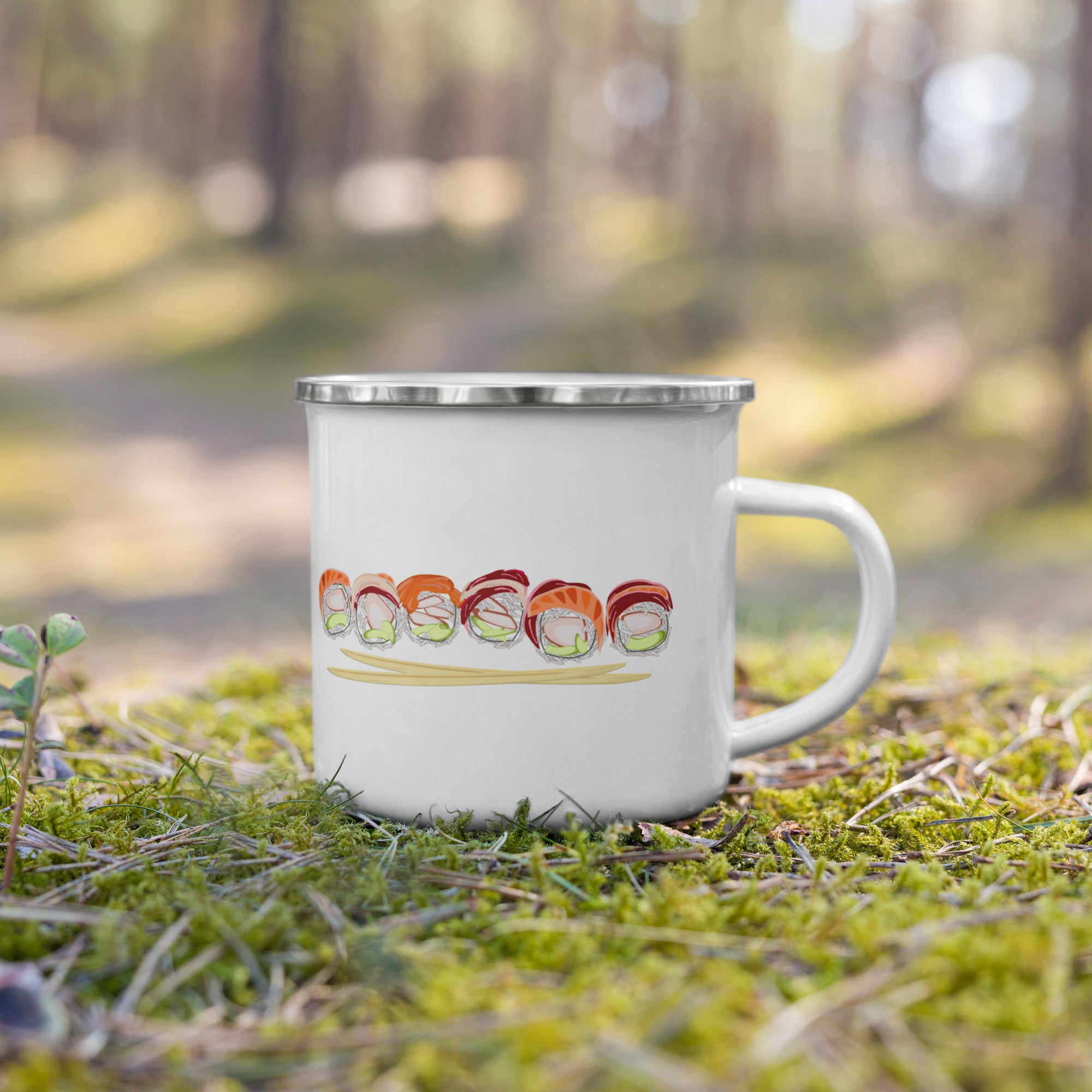 Sushi Roll - White Enamel Camping Mug 12 oz.