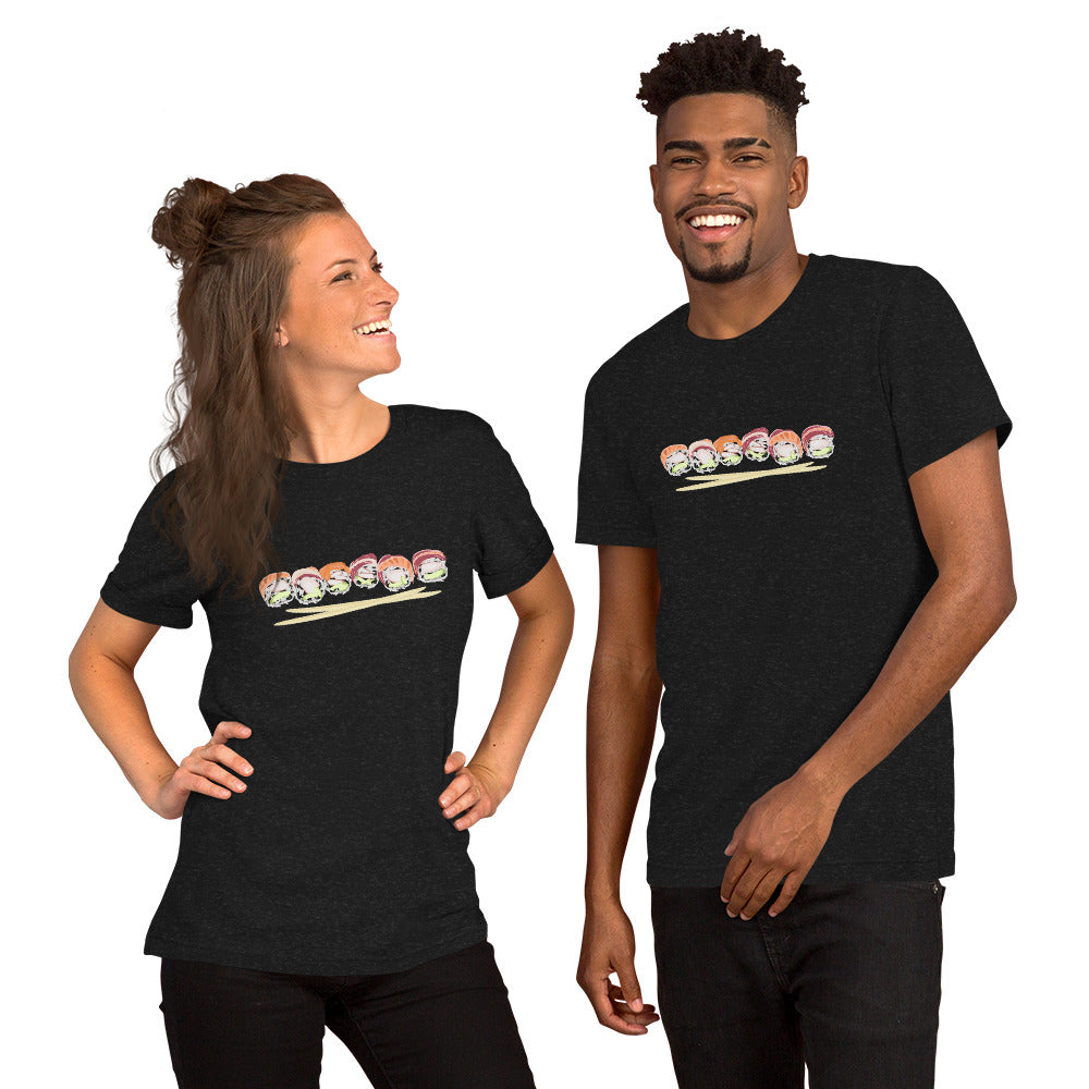 Sushi roll tuna salmon chopsticks - Unisex Staple T-Shirt | Bella + Canvas 3001