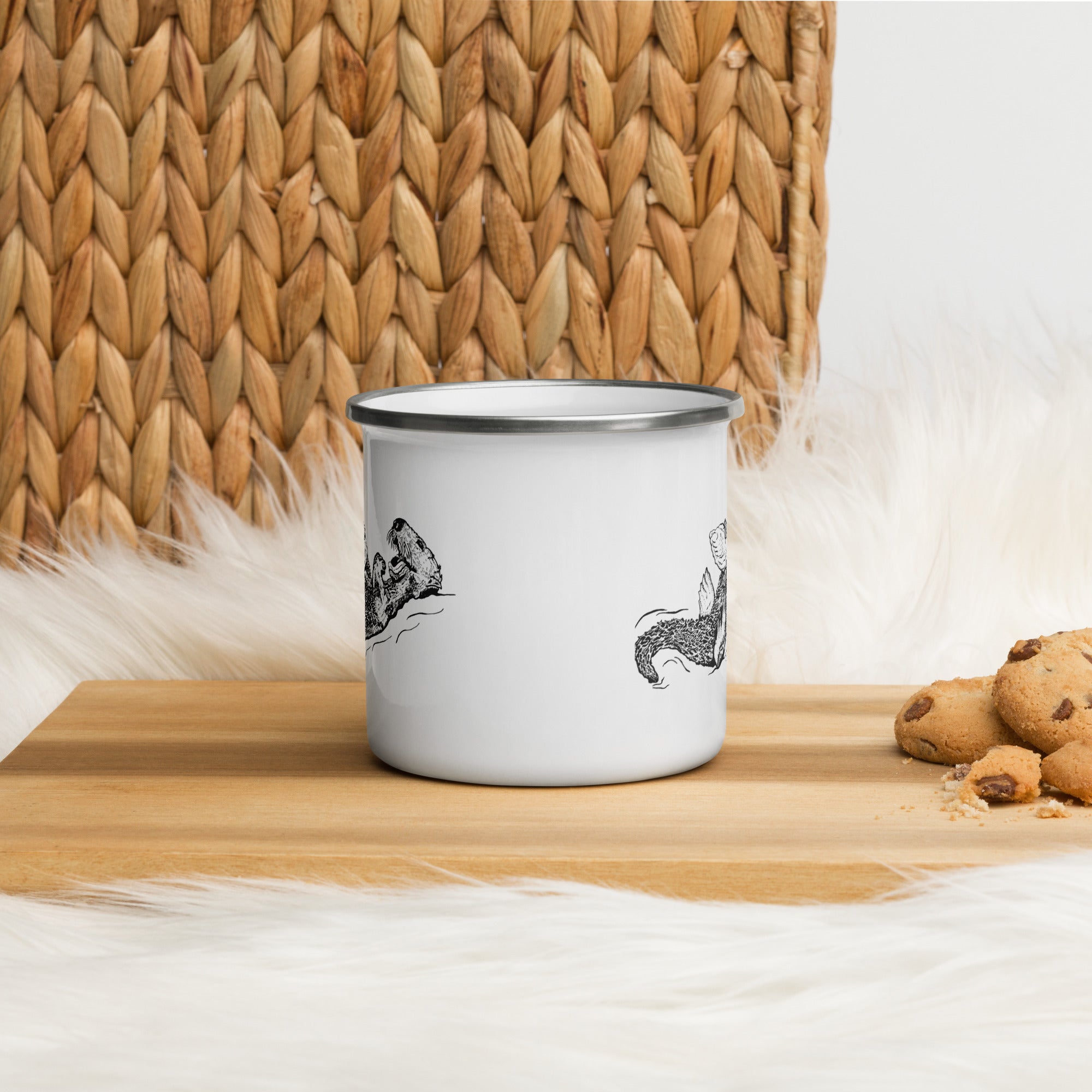 Sea Otter with Oyster - White Enamel Camping Mug 12 oz.