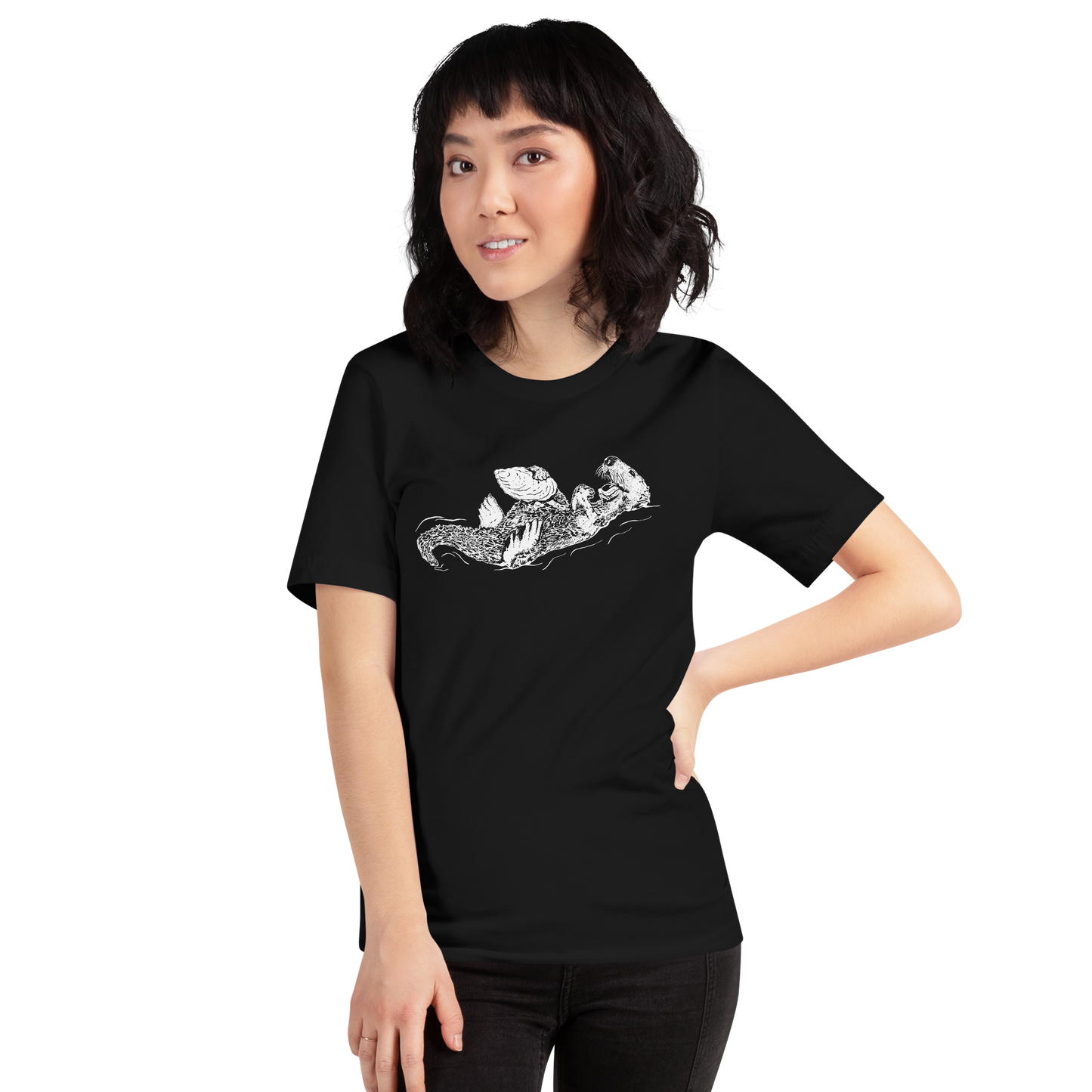 Sea Otter with Oyster - Unisex Staple T-Shirt - Bella + Canvas 3001
