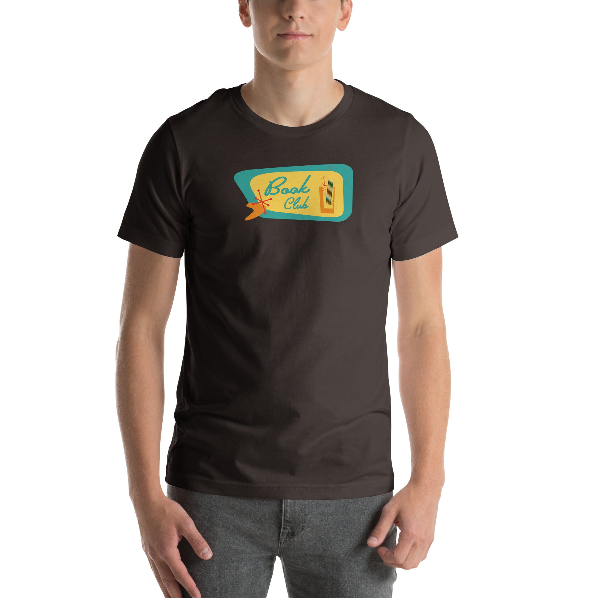 Book Club Mid-Century Modern with drink - Unisex Staple T-Shirt | Bella + Canvas 3001
