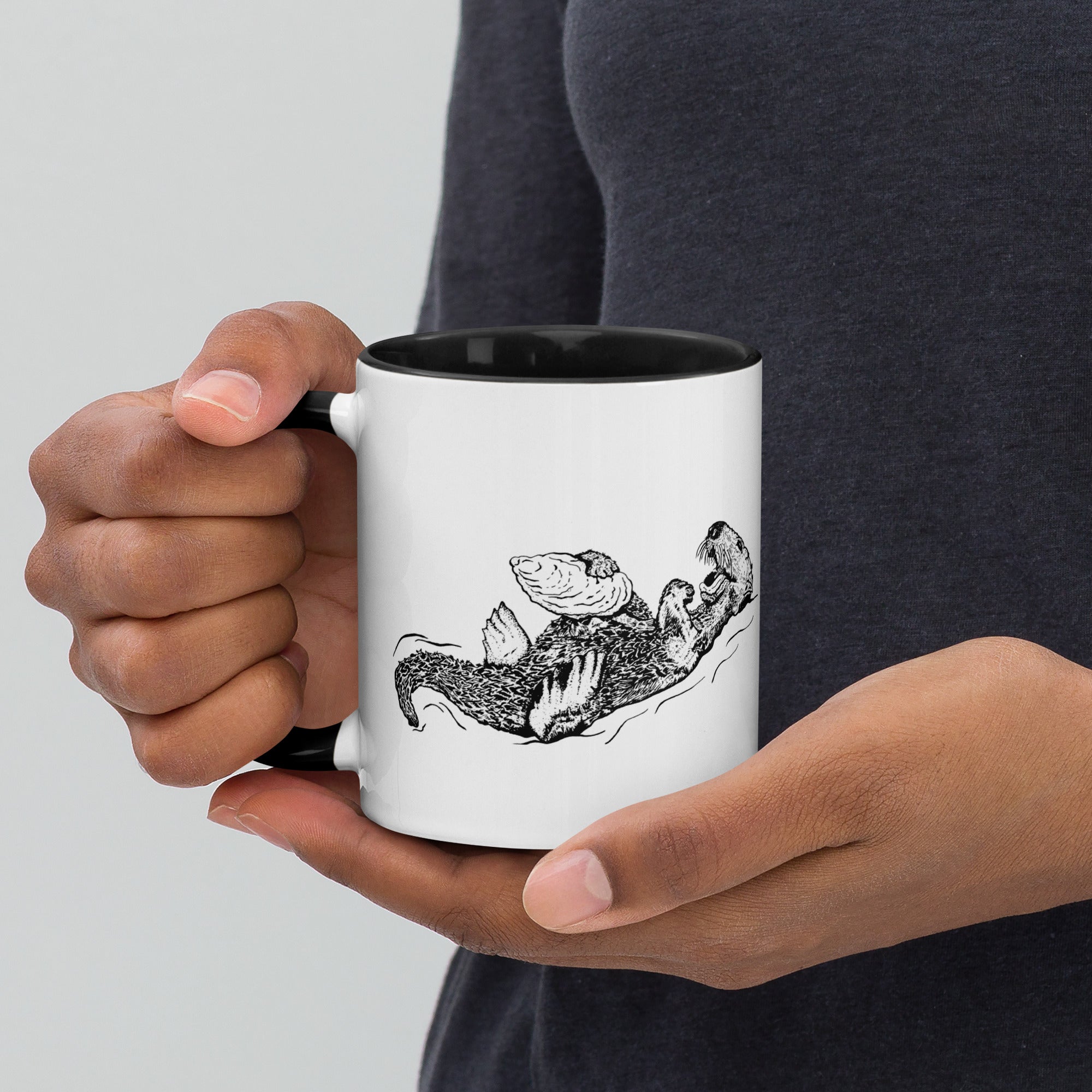 Sea Otter with Oyster - Mug with Color Inside