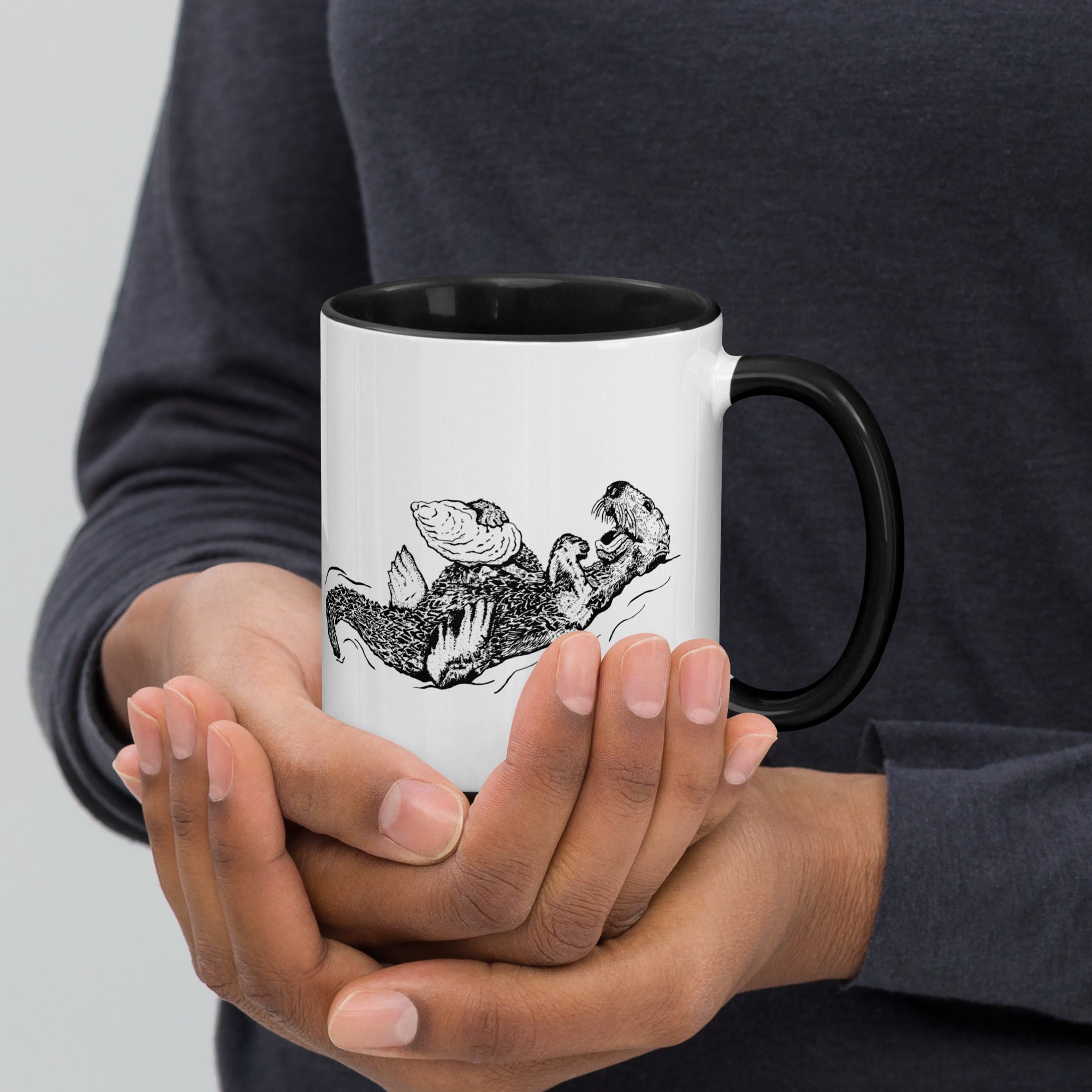 Sea Otter with Oyster - Mug with Color Inside