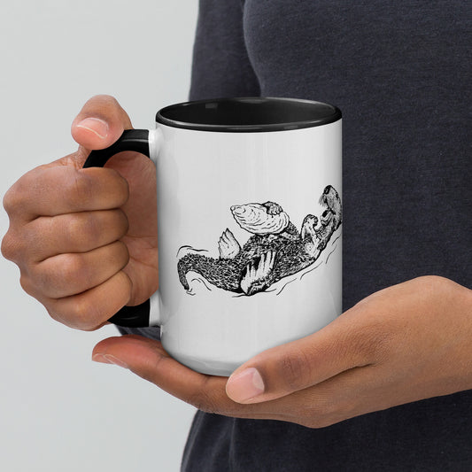 Sea Otter with Oyster - Mug with Color Inside