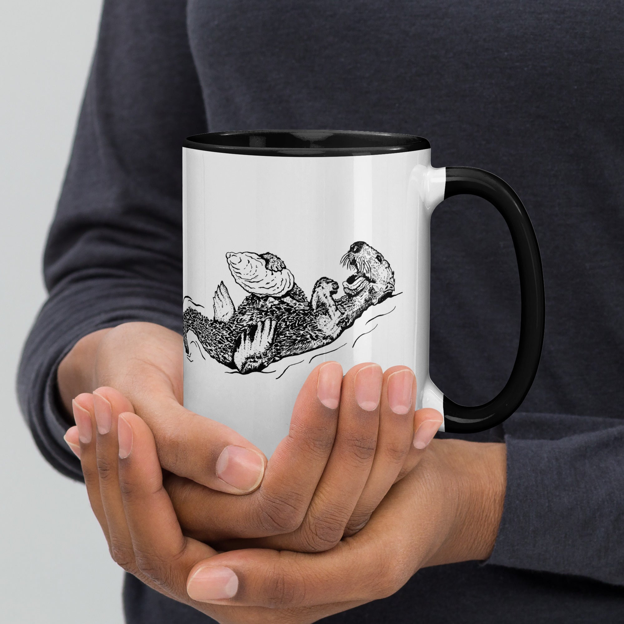 Sea Otter with Oyster - Mug with Color Inside