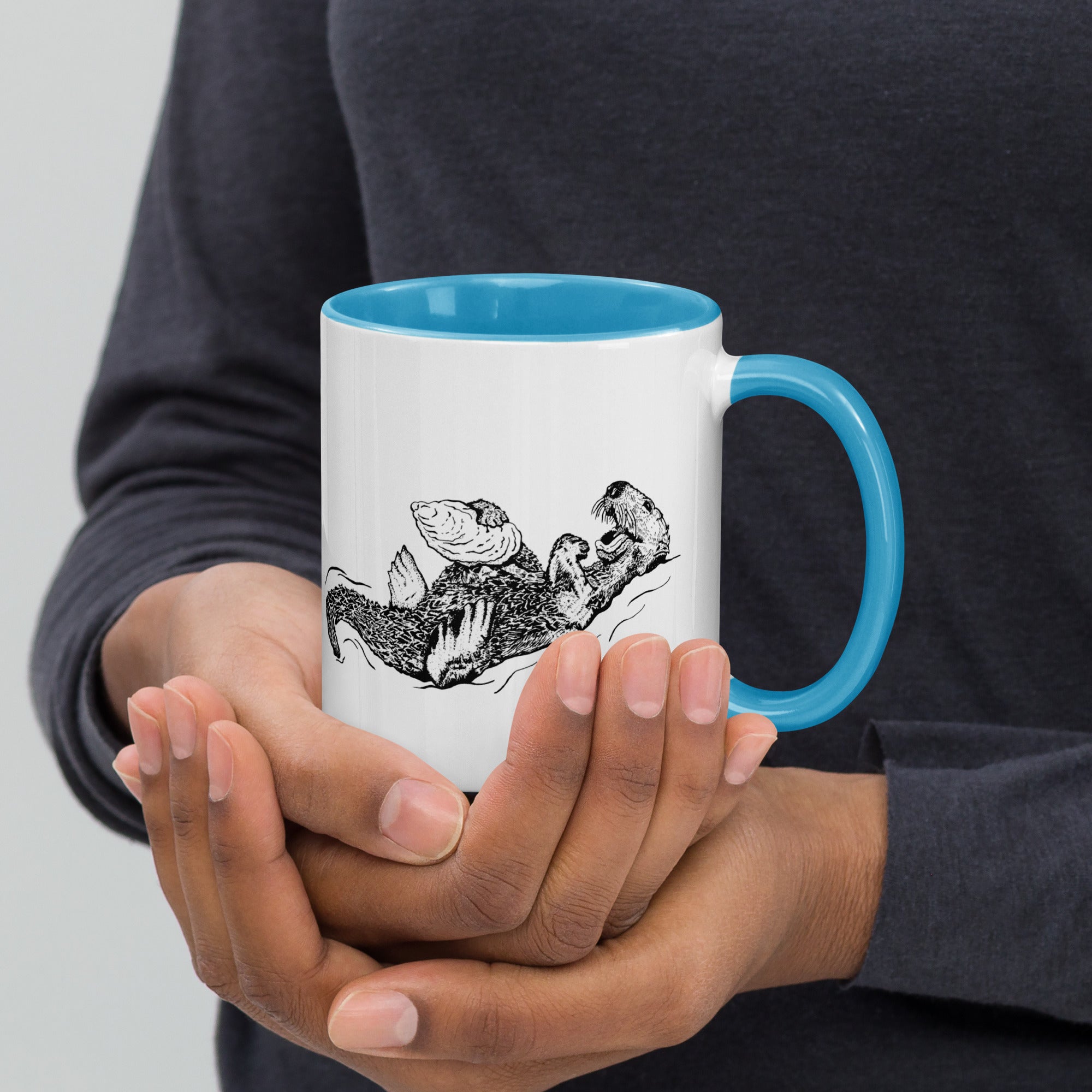 Sea Otter with Oyster - Mug with Color Inside