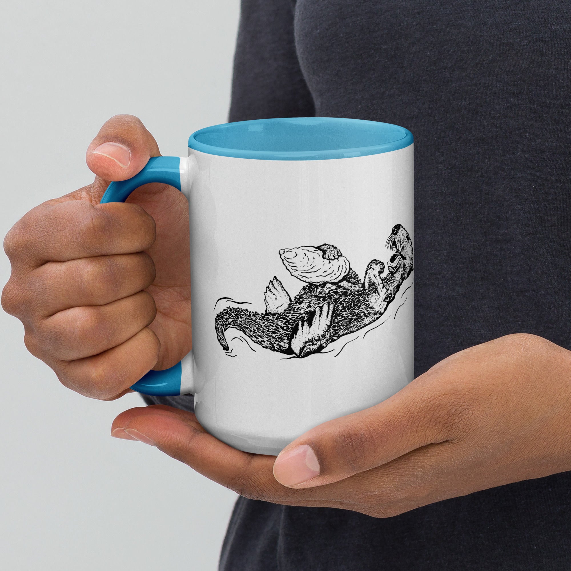 Sea Otter with Oyster - Mug with Color Inside