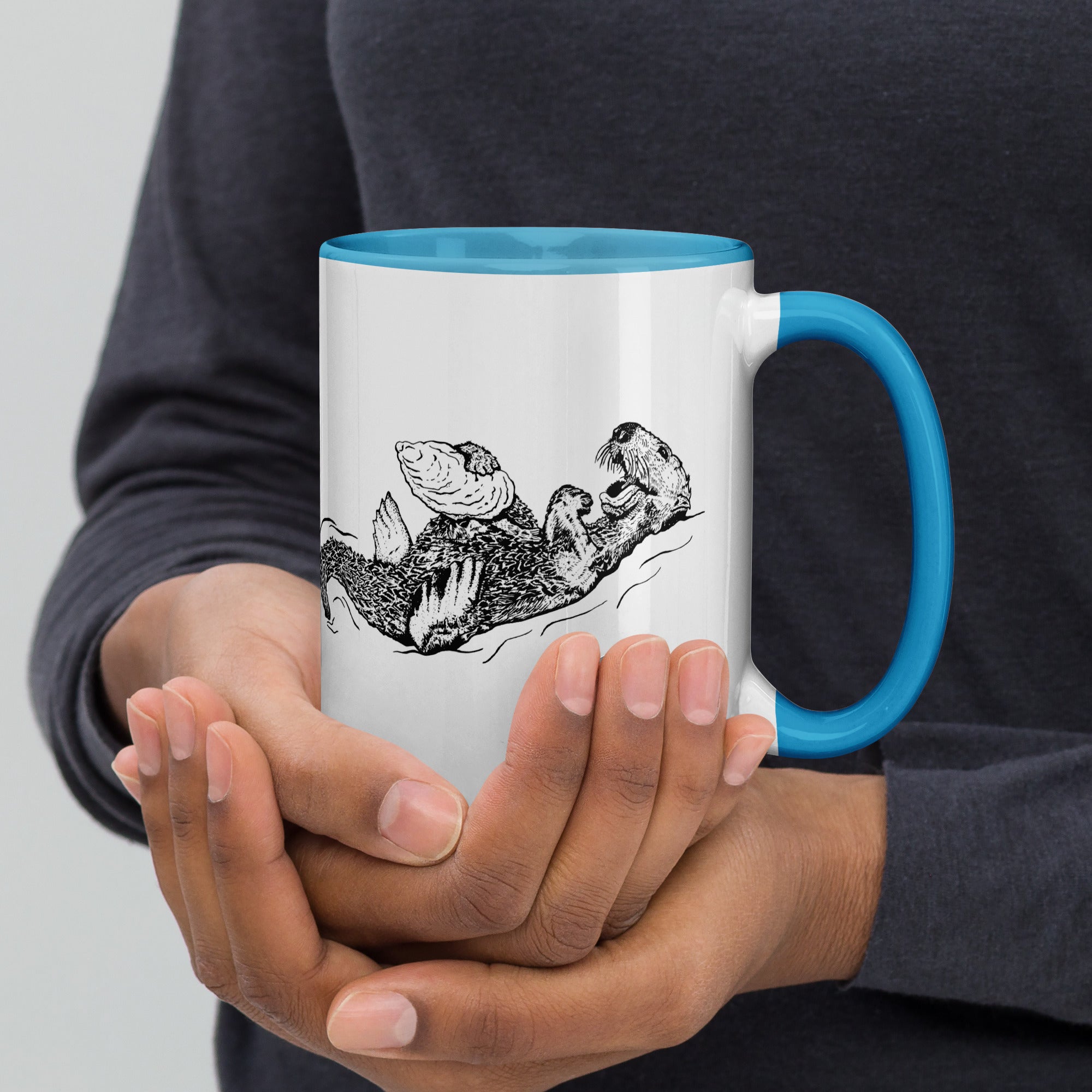 Sea Otter with Oyster - Mug with Color Inside