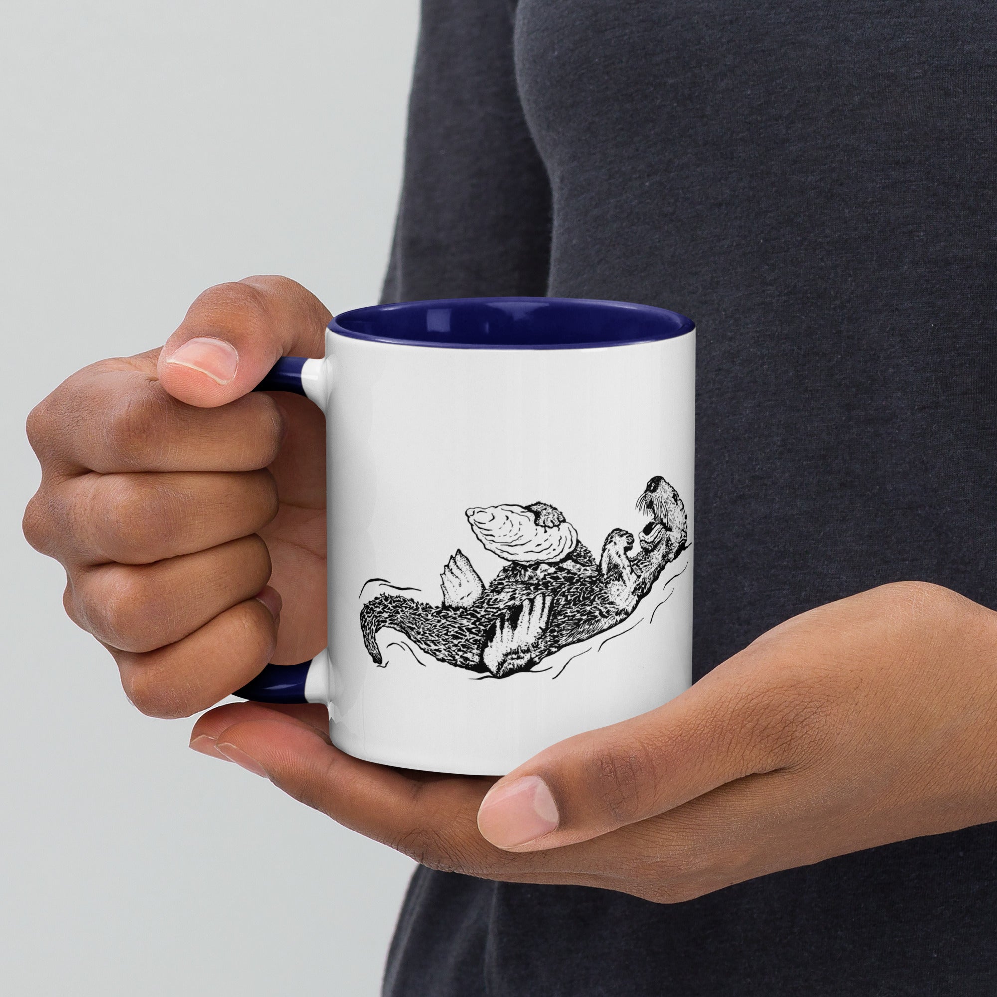Sea Otter with Oyster - Mug with Color Inside