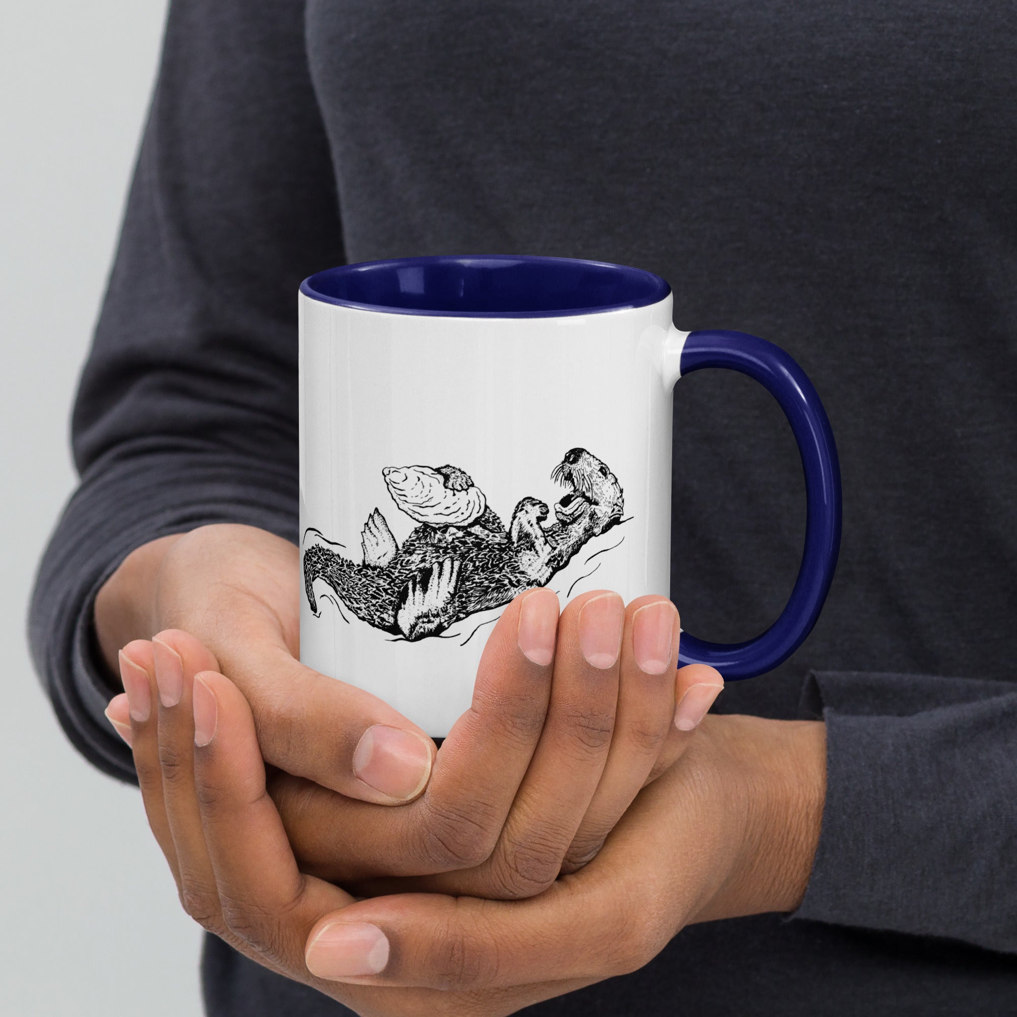 Sea Otter with Oyster - Mug with Color Inside