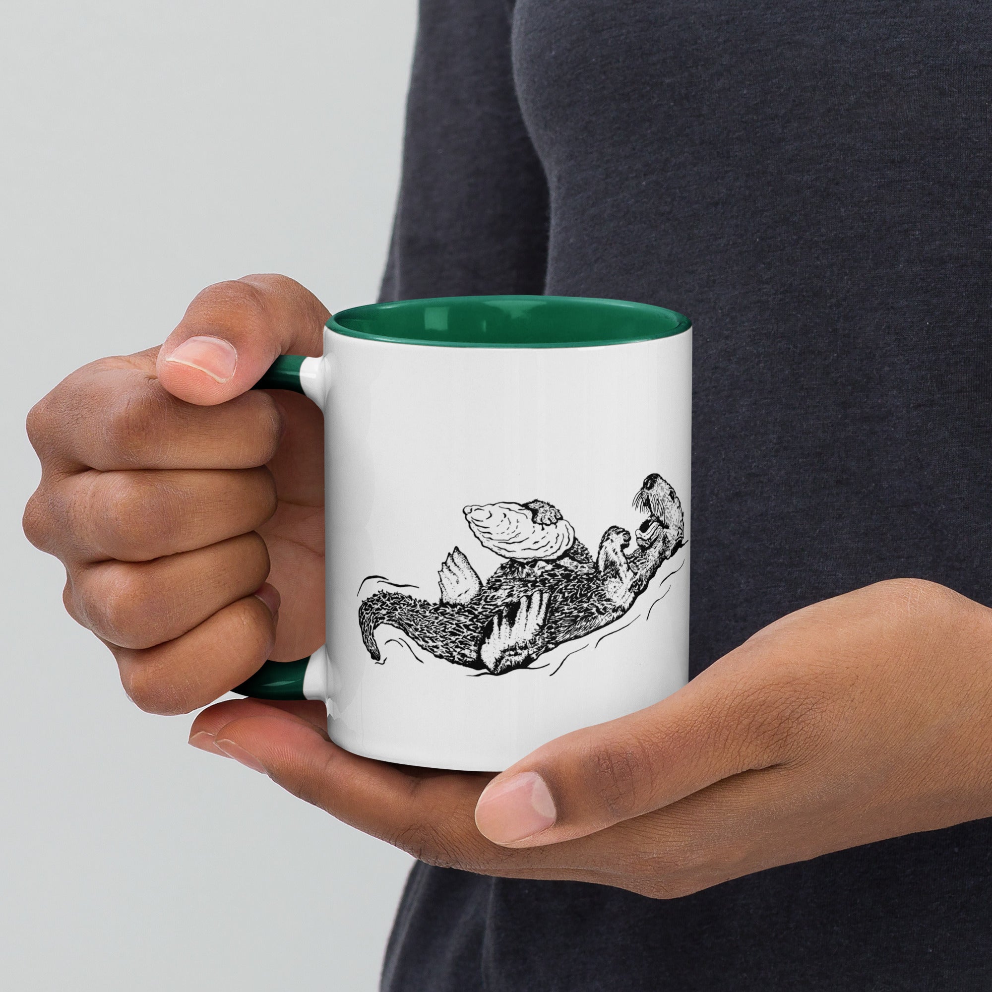 Sea Otter with Oyster - Mug with Color Inside