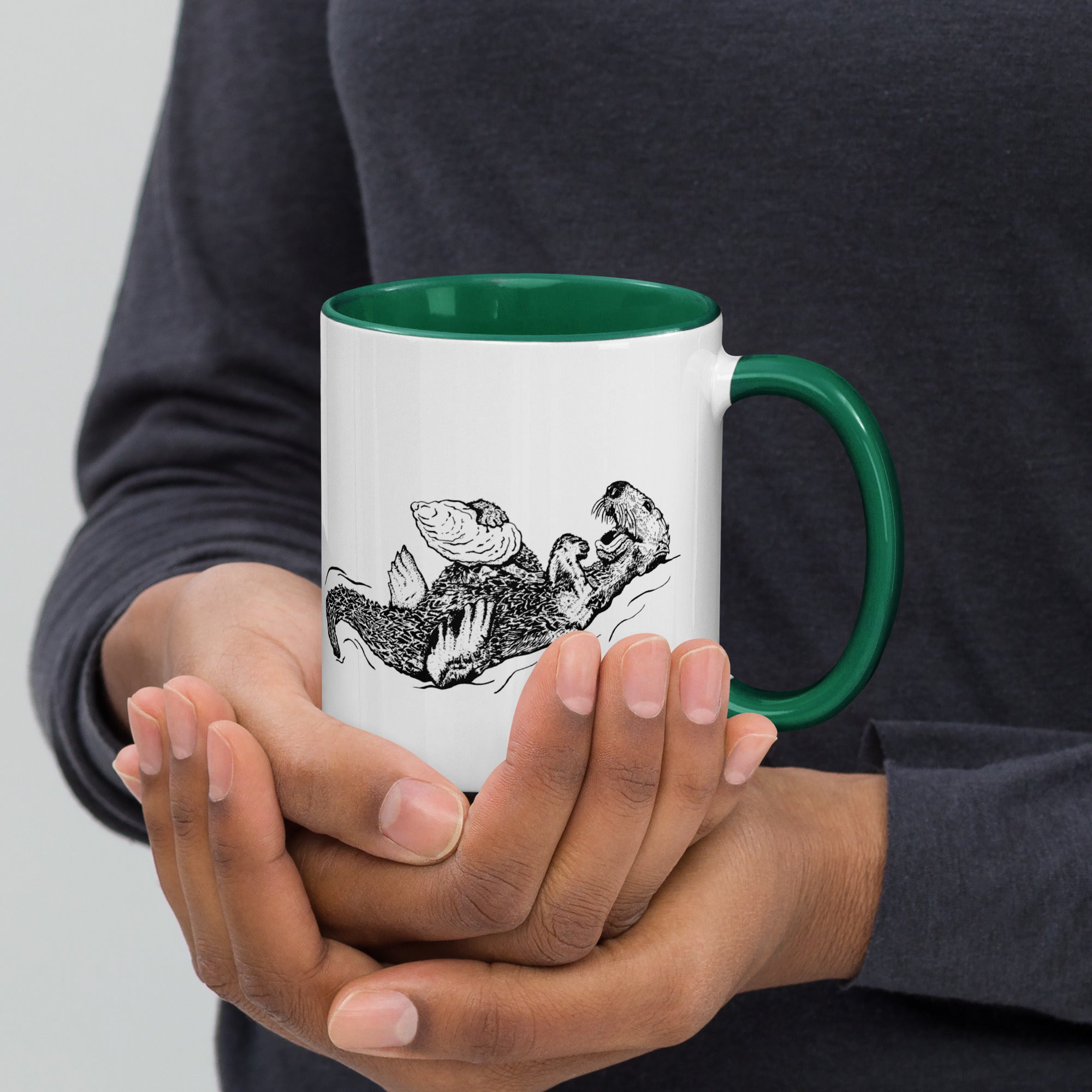 Sea Otter with Oyster - Mug with Color Inside