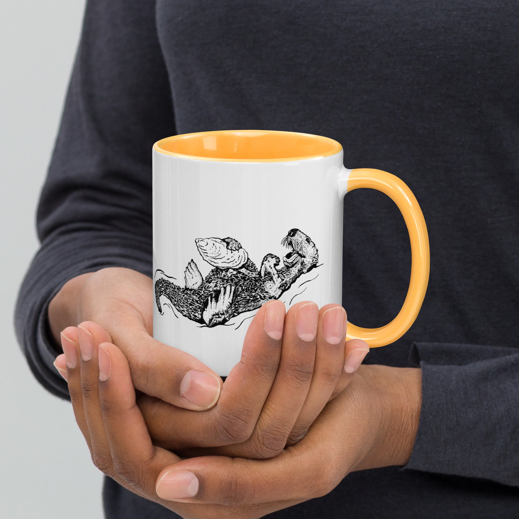 Sea Otter with Oyster - Mug with Color Inside