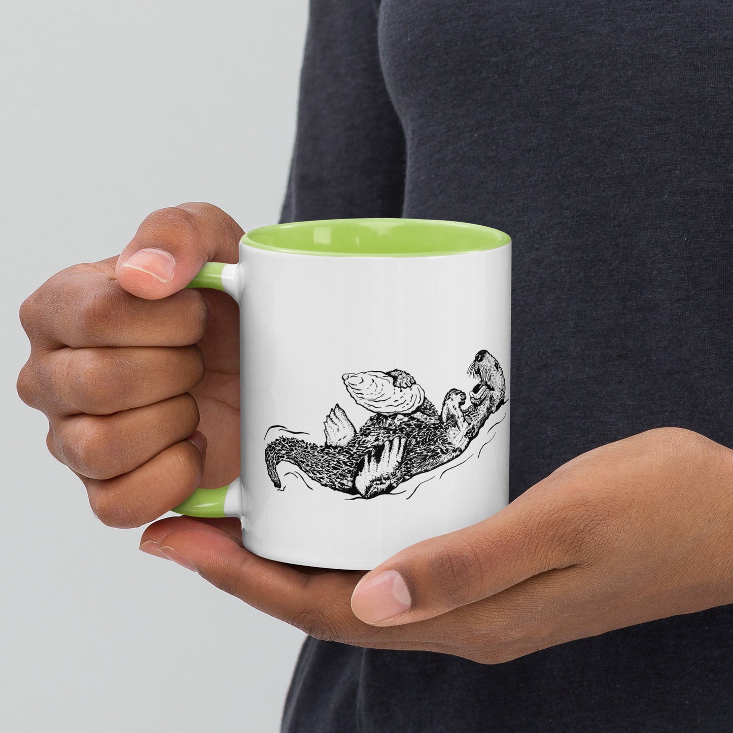 Sea Otter with Oyster - Mug with Color Inside