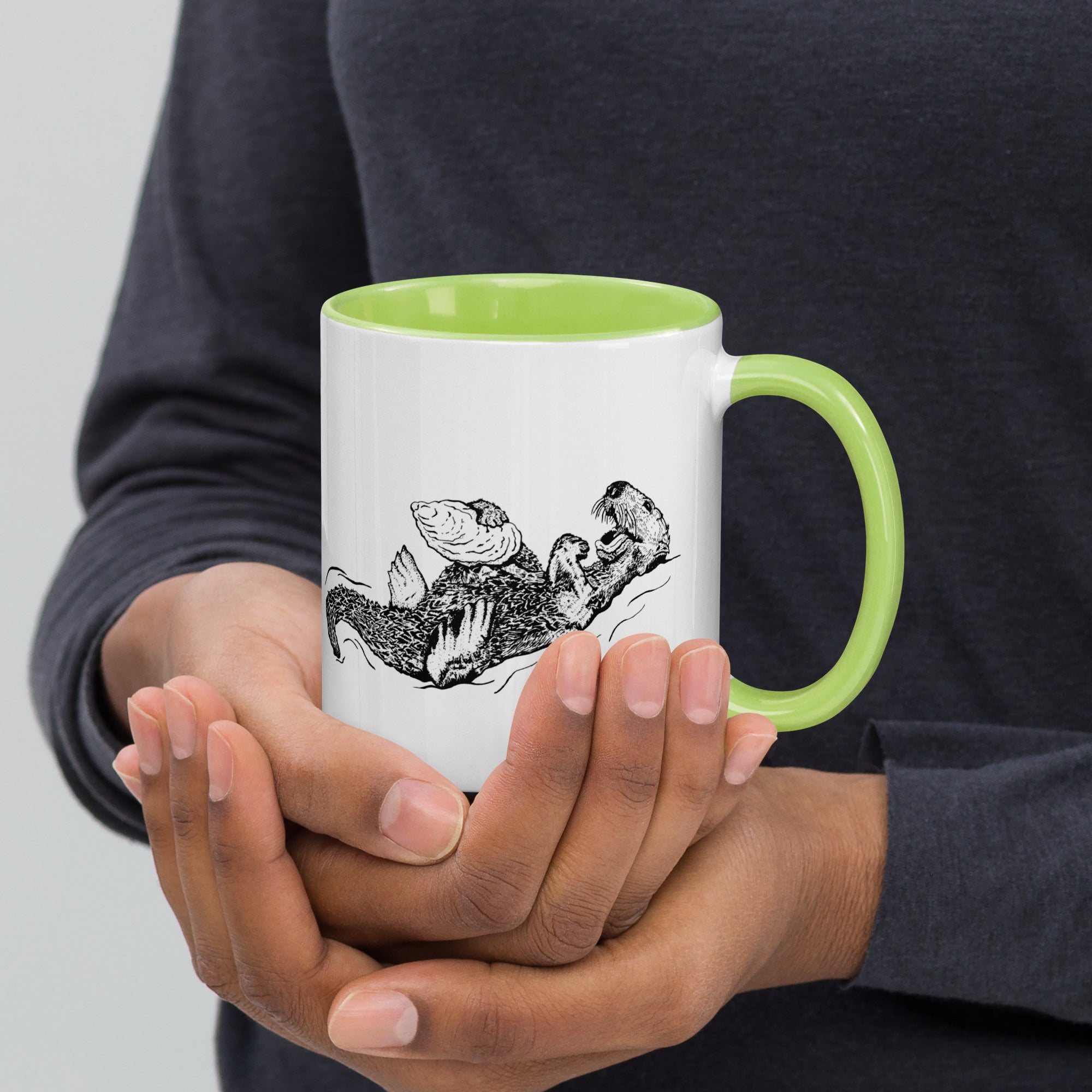 Sea Otter with Oyster - Mug with Color Inside