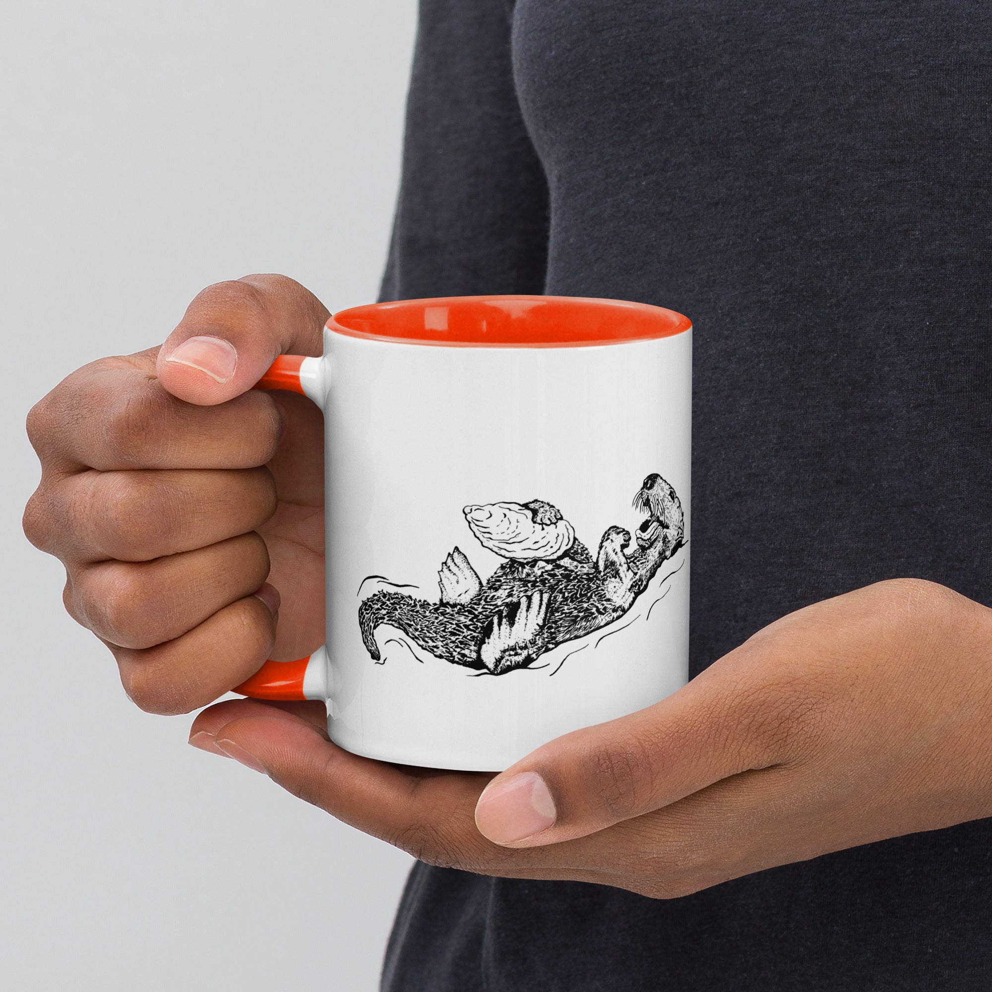 Sea Otter with Oyster - Mug with Color Inside