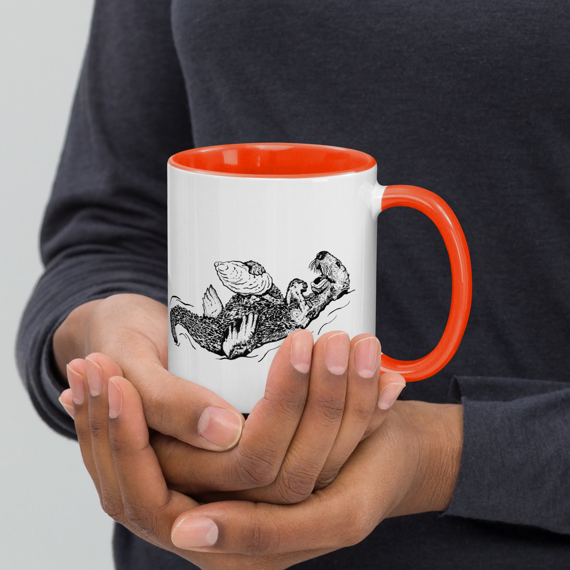 Sea Otter with Oyster - Mug with Color Inside