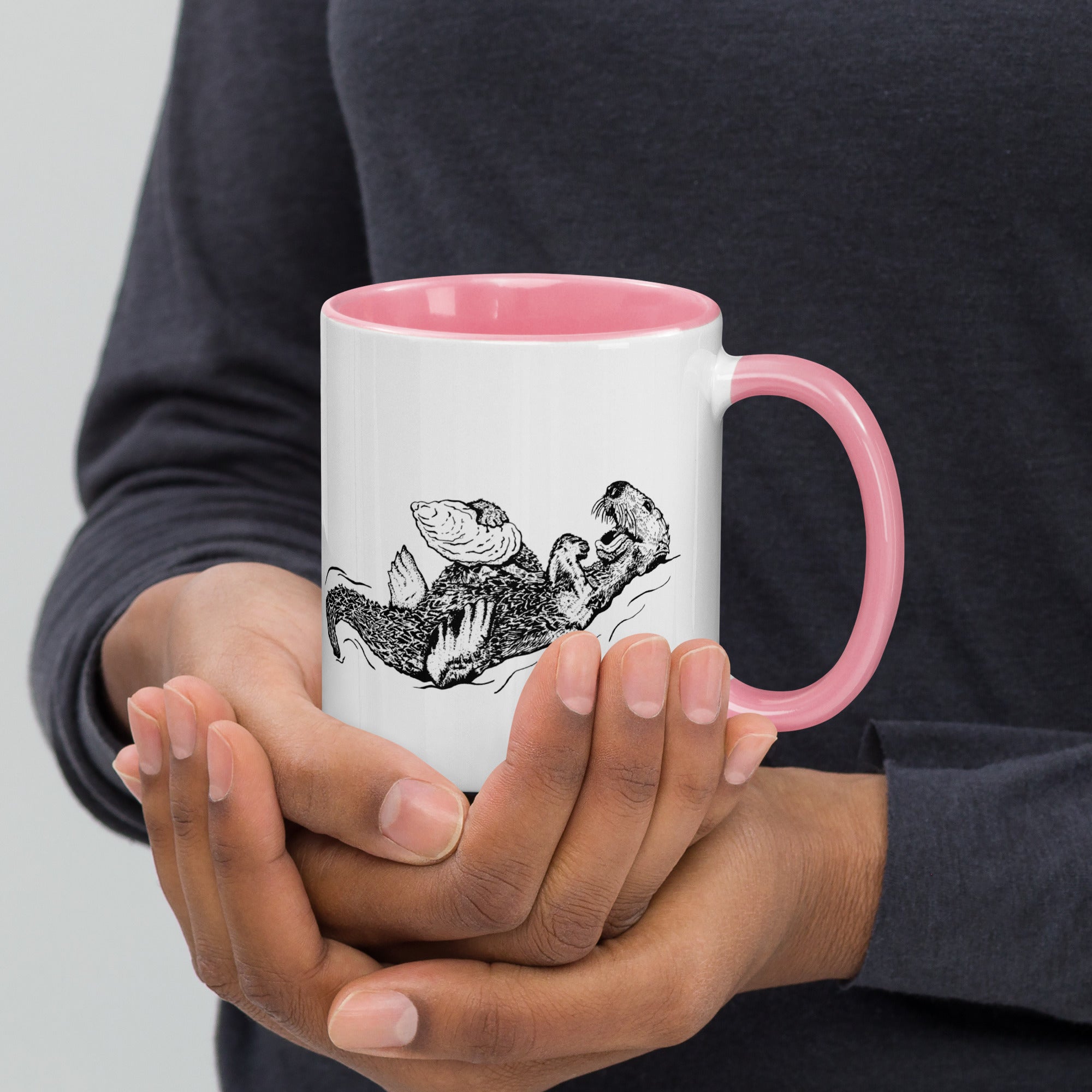 Sea Otter with Oyster - Mug with Color Inside