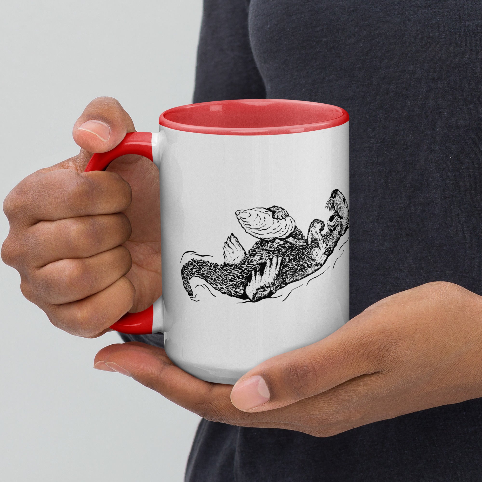Sea Otter with Oyster - Mug with Color Inside