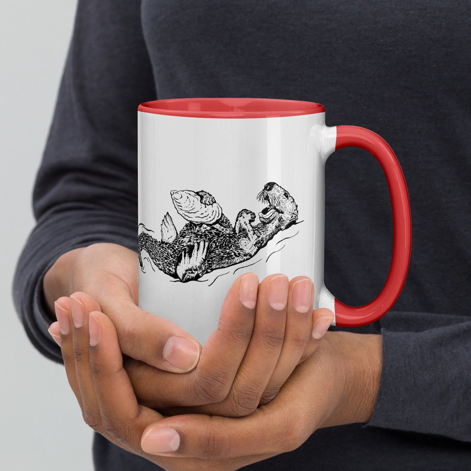 Sea Otter with Oyster - Mug with Color Inside