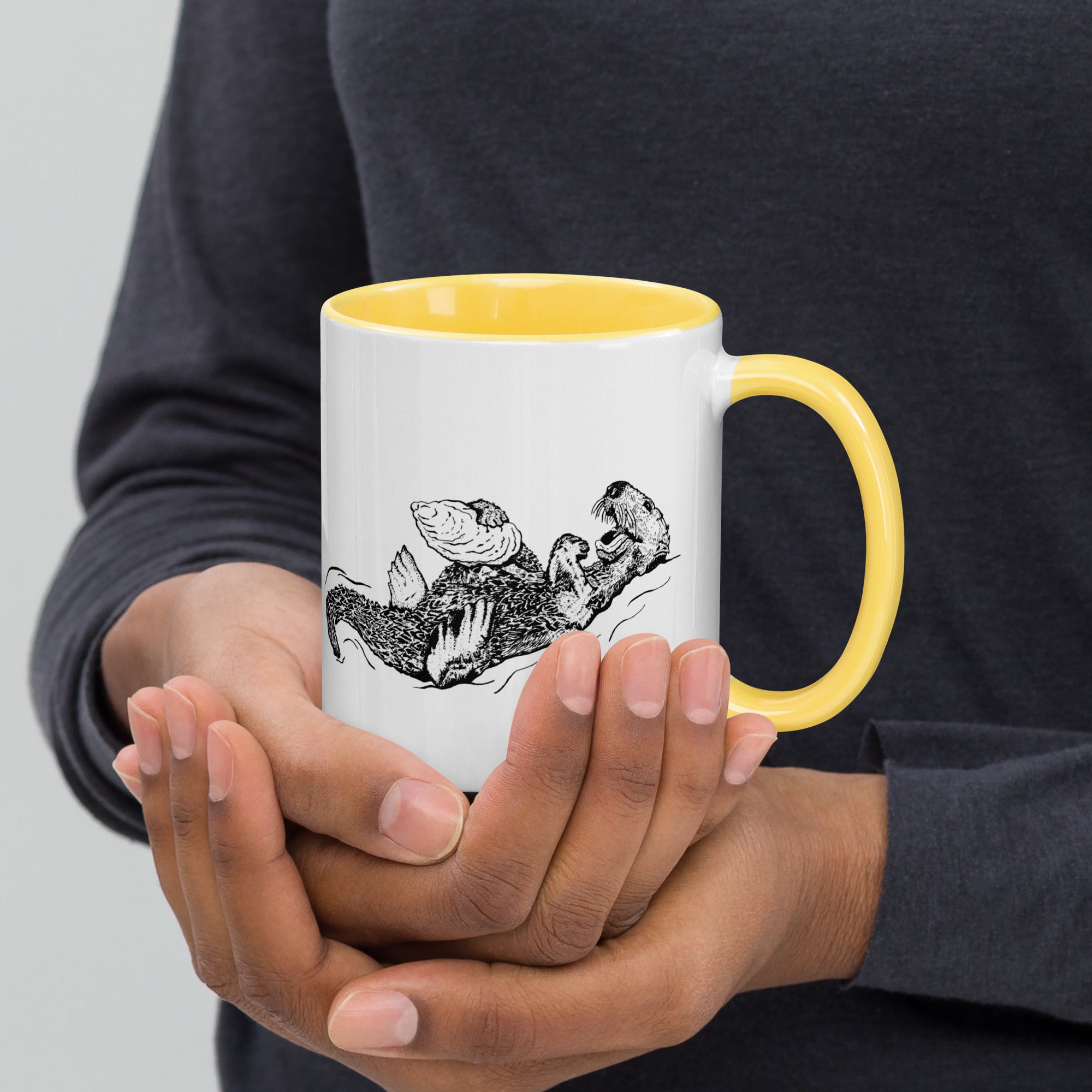 Sea Otter with Oyster - Mug with Color Inside